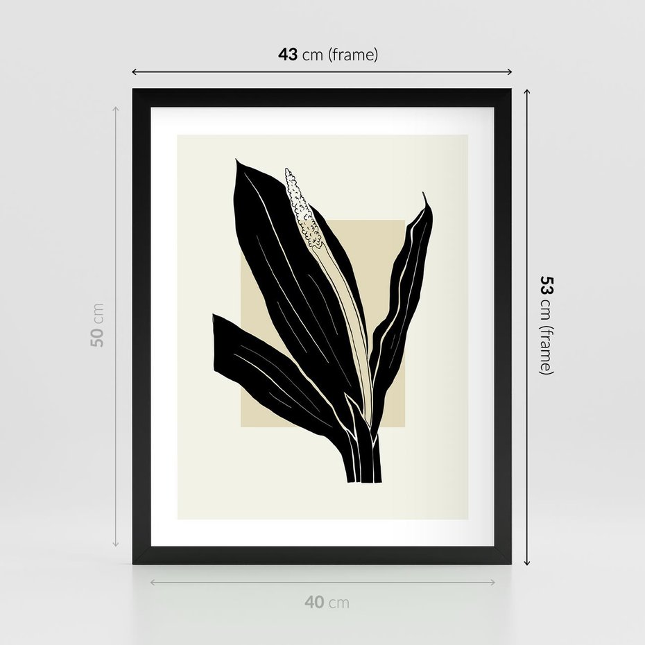 Plakat w ramie 40x50 - Harmonia liści - minimalistyczny obraz, szkic - rama czarna