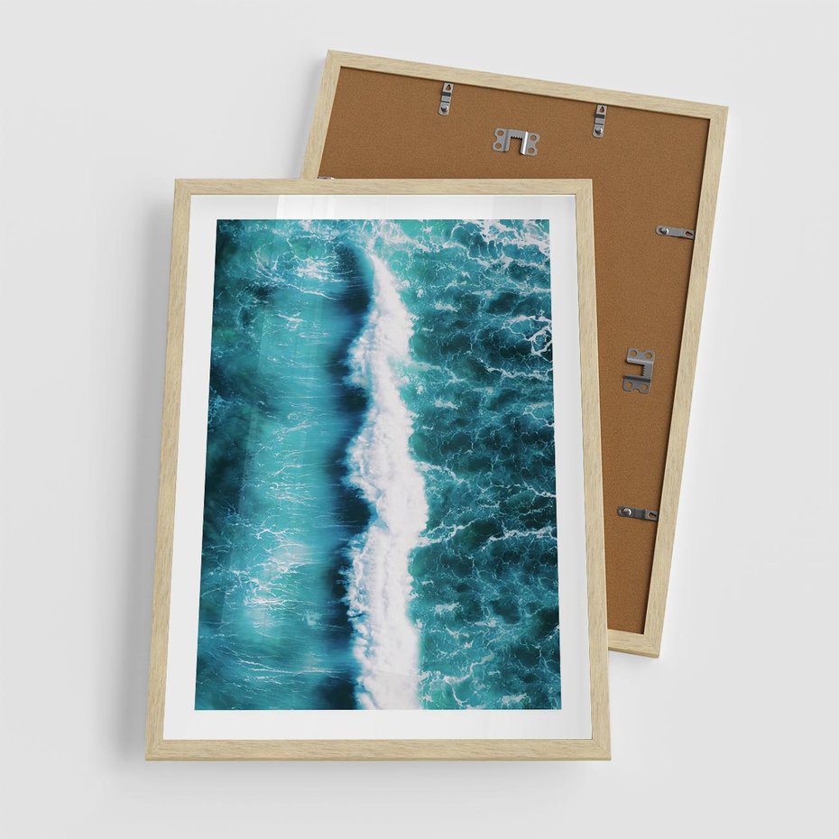Plakat w ramie 50x70 - Błękitna Siła Oceanu - fale, ocean - rama drewno