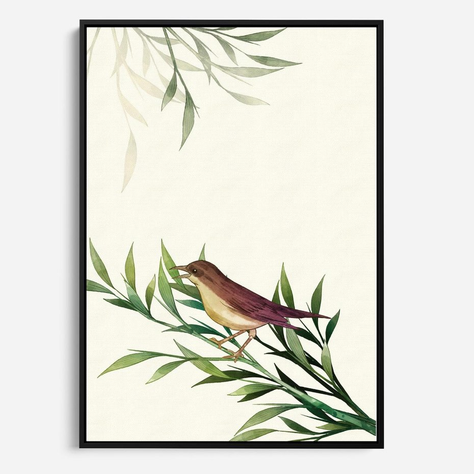 Obraz w ramie 50x70 - Roślinne Nastroje - japońska sztuka, ptak - rama czarna