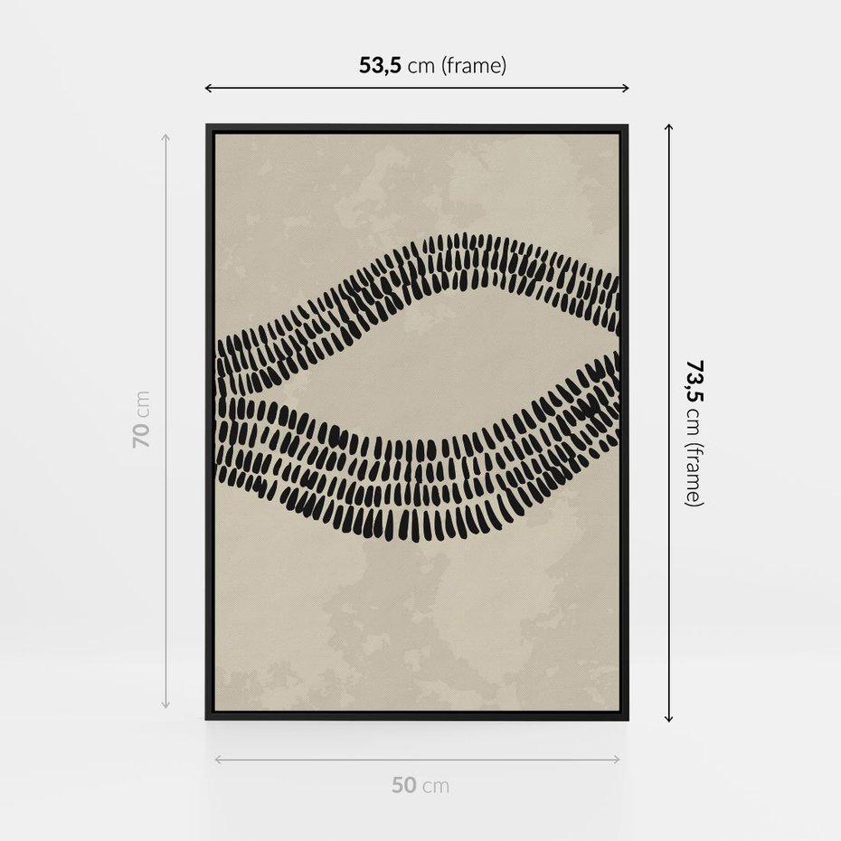 Obraz w ramie 50x70 - Kontury Ewolucji Materii - boho plakat, czarne kropki kreski - rama czarna