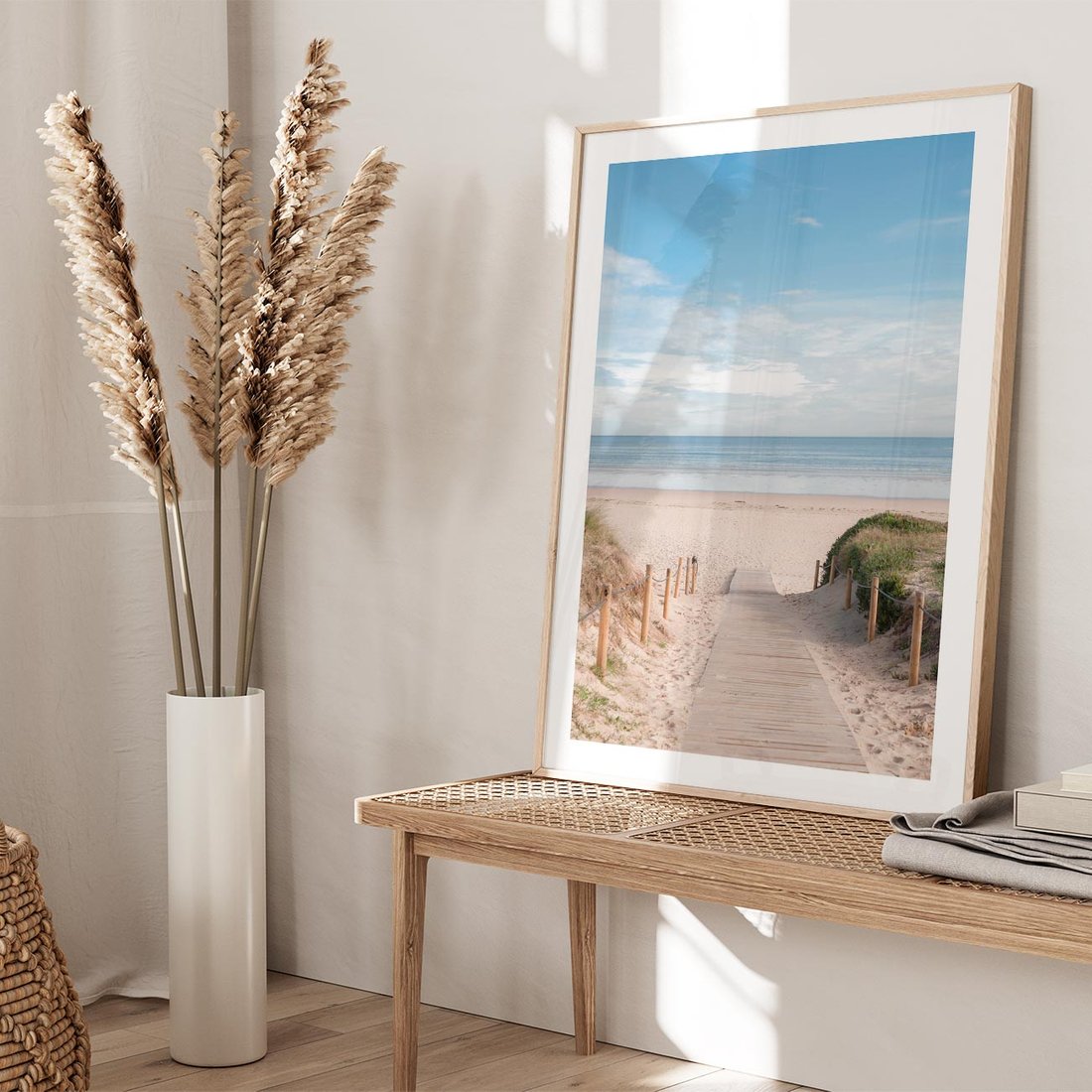 Plakat w ramie 30x40 - Plażowy pomost - plaża, pomost - rama drewno