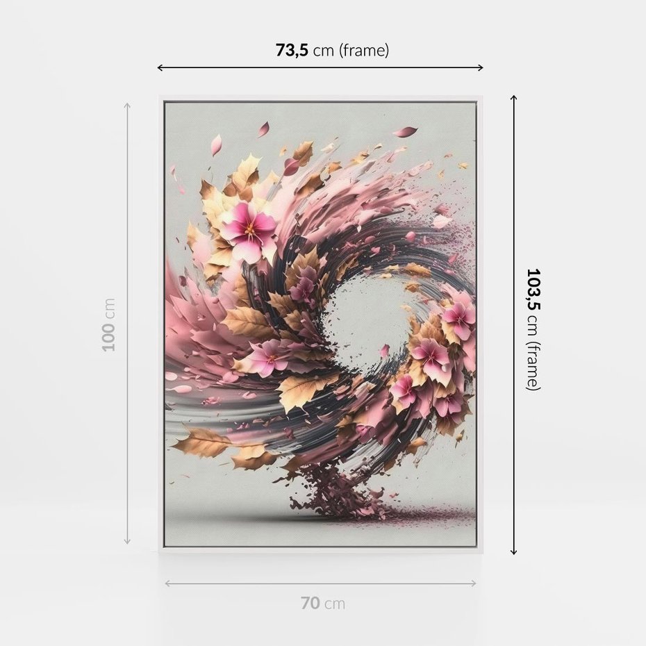 Obraz w ramie 70x100 - Kwiatowy Wir - nowoczesna grafika komputerowa, wir z kwiatów - rama biała