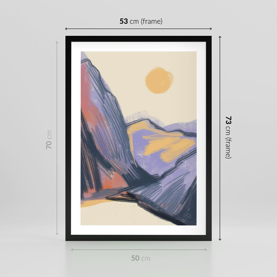 Plakat w ramie 50x70 - Ponad Szczytami - pastelowy krajobraz, nowoczesny plakat - rama czarna