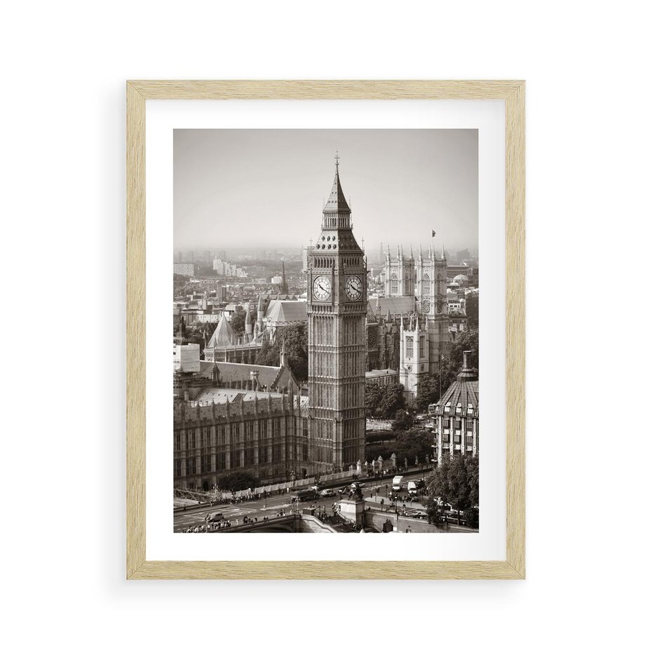 Plakat w ramie 40x50 - Magiczna esencja Londynu: Big Ben i miasto - Big Ben, Londyn - rama drewno