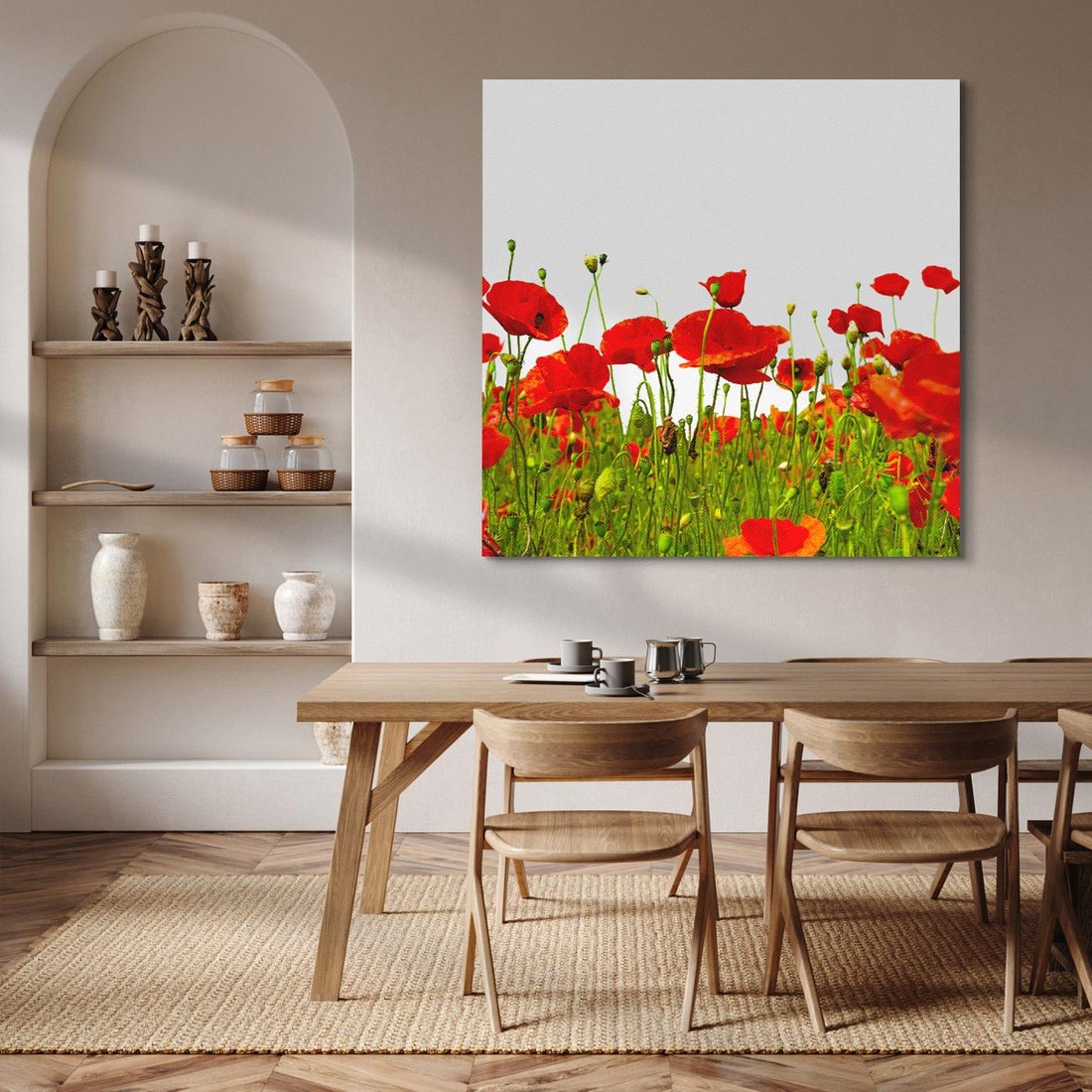 Obraz na płótnie 60x60 - Bujne maki na malowniczej łące - mak, maki