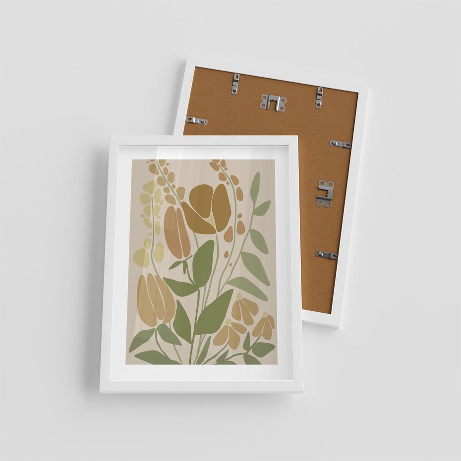 Plakat w ramie 30x40 - Beżowo i Roślinnie - nowoczesny plakat, roślinność - rama biała