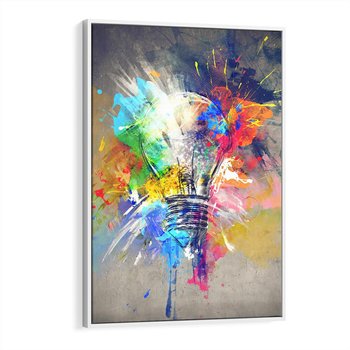 Obraz w ramie 80x120 - Kolory Kreatywnej Koncepcji - abstrakcyjna grafika, szkic żarówki - rama biała