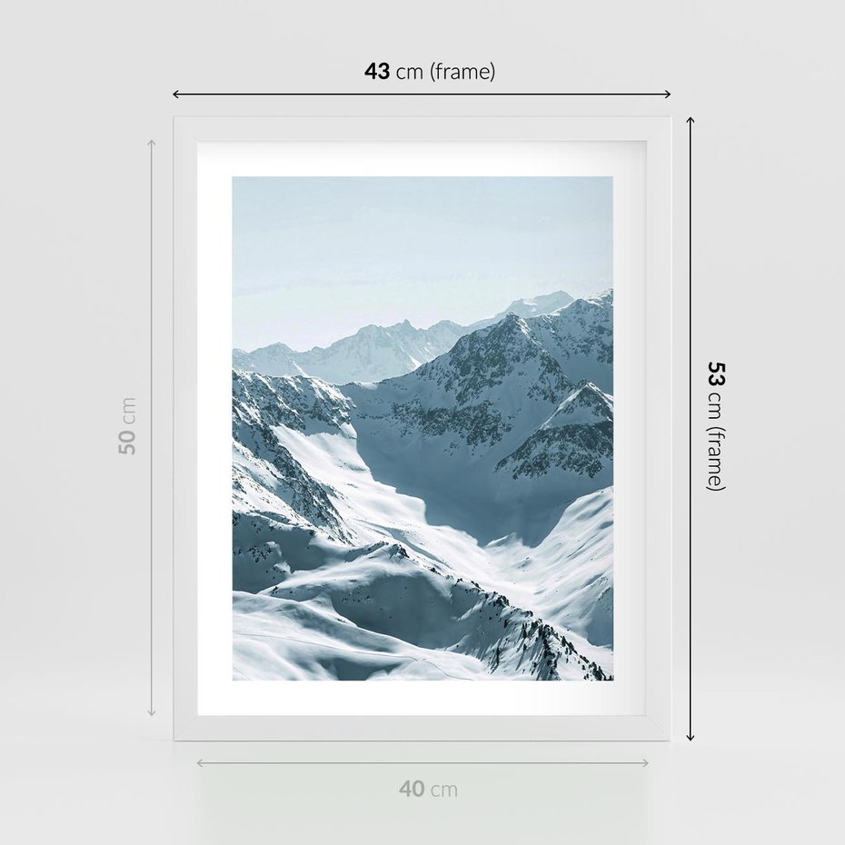 Plakat w ramie 40x50 - Surowość Gór - górskie szczyty, śnieg - rama biała