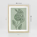 Plakat w ramie 30x40 - Szmaragdowy Oddech - abstrakcyjne delikatne zielone linie, podobne do gałęzi kwiatów - rama drewno