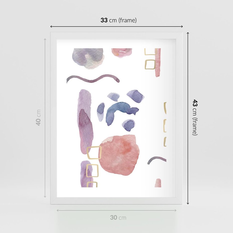 Plakat w ramie 30x40 - Boho Widokowe Impresje - abstrakcyjny palakt, akwarelowe plamy - rama biała