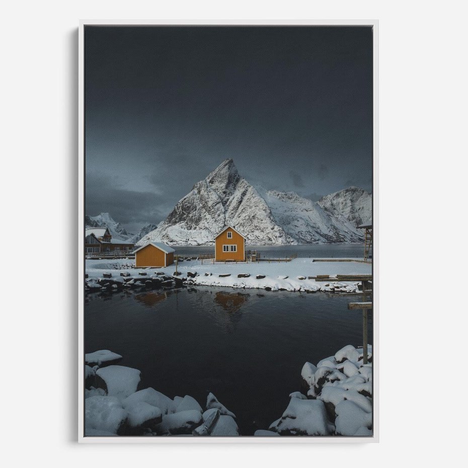 Obraz w ramie 50x70 - Minimalizm i Urok Natury - skandynawskie, domki - rama biała