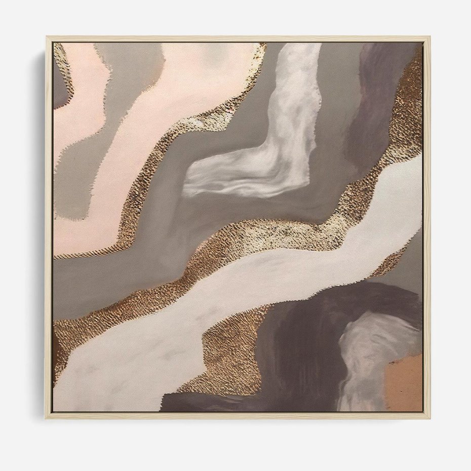 Obraz w ramie 50x50 - Płynne Fale - abstrakcja, neutralne kolory - rama drewno