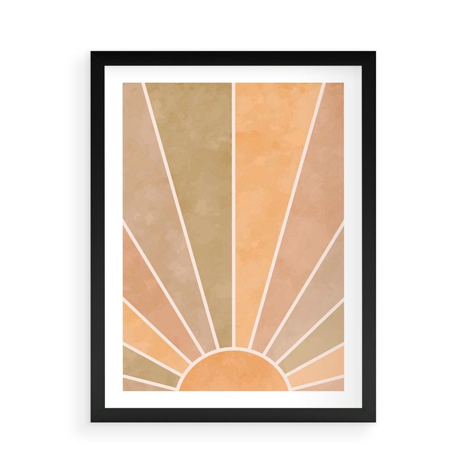 Plakat w ramie 50x70 - Grafika Boho w Odcieniach Pomarańczu - boho słońce, grafika - rama czarna