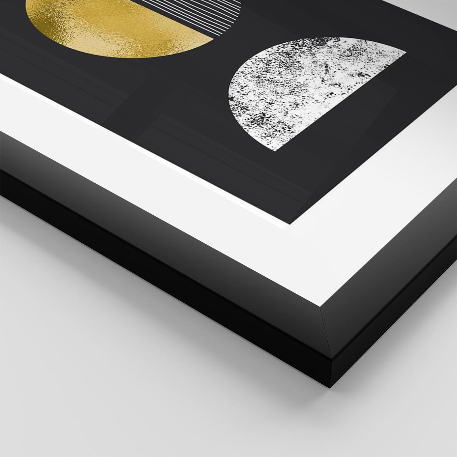 Plakat w ramie 50x70 - Złote Koła i Geometryczne Formy - grafika, modern - rama czarna