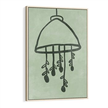 Obraz w ramie 80x120 - Zieleń Inspirującego Spokoju - plakat z abstrakcyjną zieloną lampą, skandynawski design - rama drewno