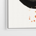Obraz w ramie 70x100 - Wnętrza Marzeń - abstrakcyjna czarna plama, rozsiane pomarańczowe kropki - rama biała