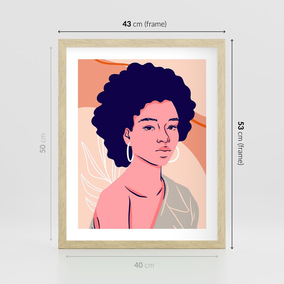Plakat w ramie 40x50 - Kobiecy Kształt Świata - nowoczesny plakat, styl retro - rama drewno