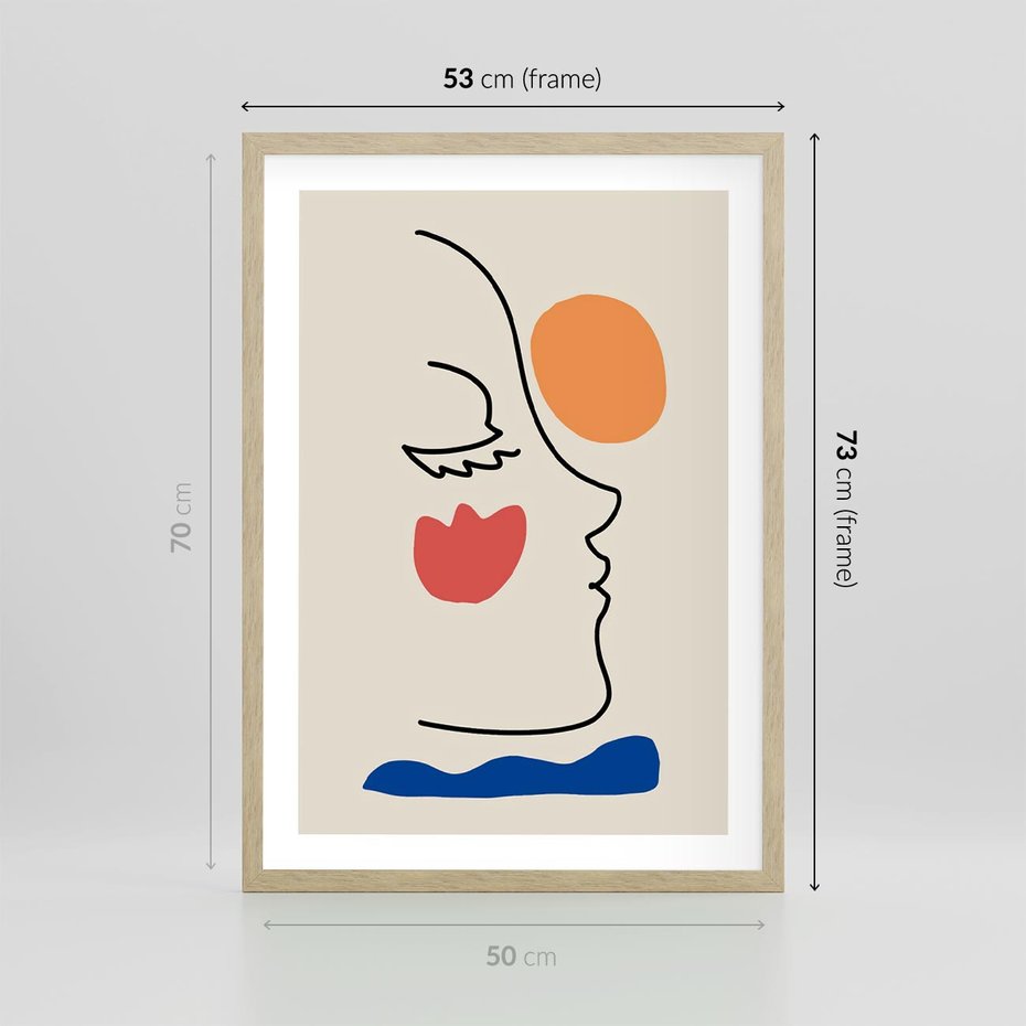 Plakat w ramie 50x70 - Taniec Przenikających Plam - abstrakcyjny obraz, przypomina twarz - rama drewno