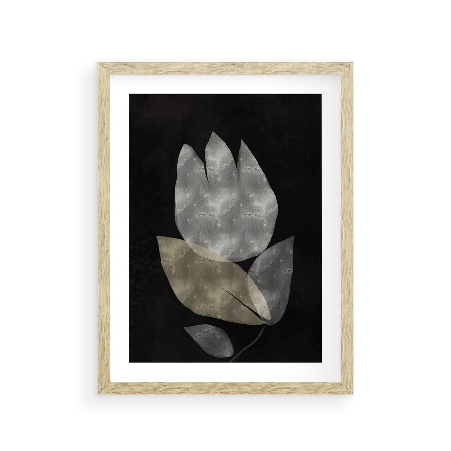 Plakat w ramie 30x40 - Nocne Uniesienia - abstrakcyjny kwiat, mroczna atmosfera - rama drewno
