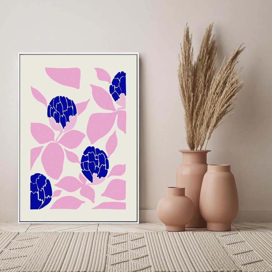 Obraz w ramie 80x120 - Impresje deszczu - nowoczesna kompozycja, kwiaty - rama biała