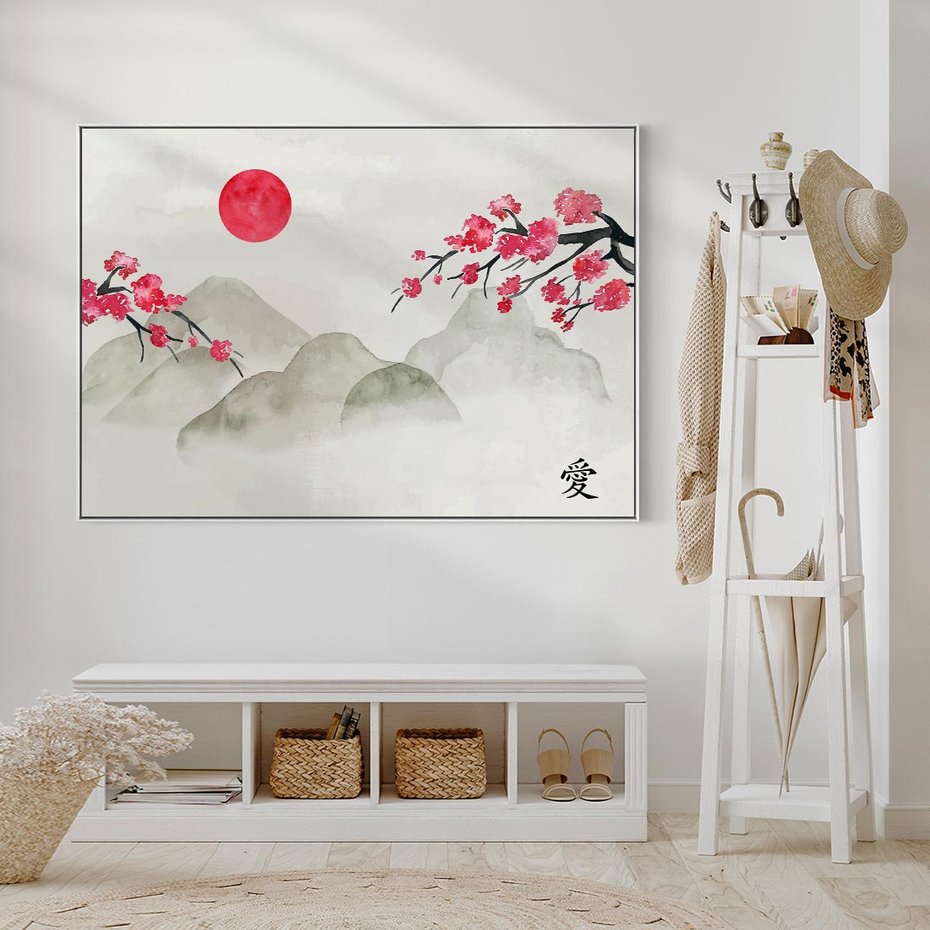 Obraz w ramie 120x80 - Harmonia Japandi - styl japandi, japonia - rama biała