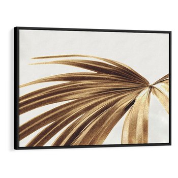 Obraz w ramie 100x70 - Egzotyczny Blask - złote, liście - rama czarna