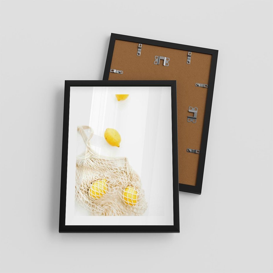 Plakat w ramie 30x40 - Cytrynowa Siatka - cytryny, materiałowa siatka - rama czarna