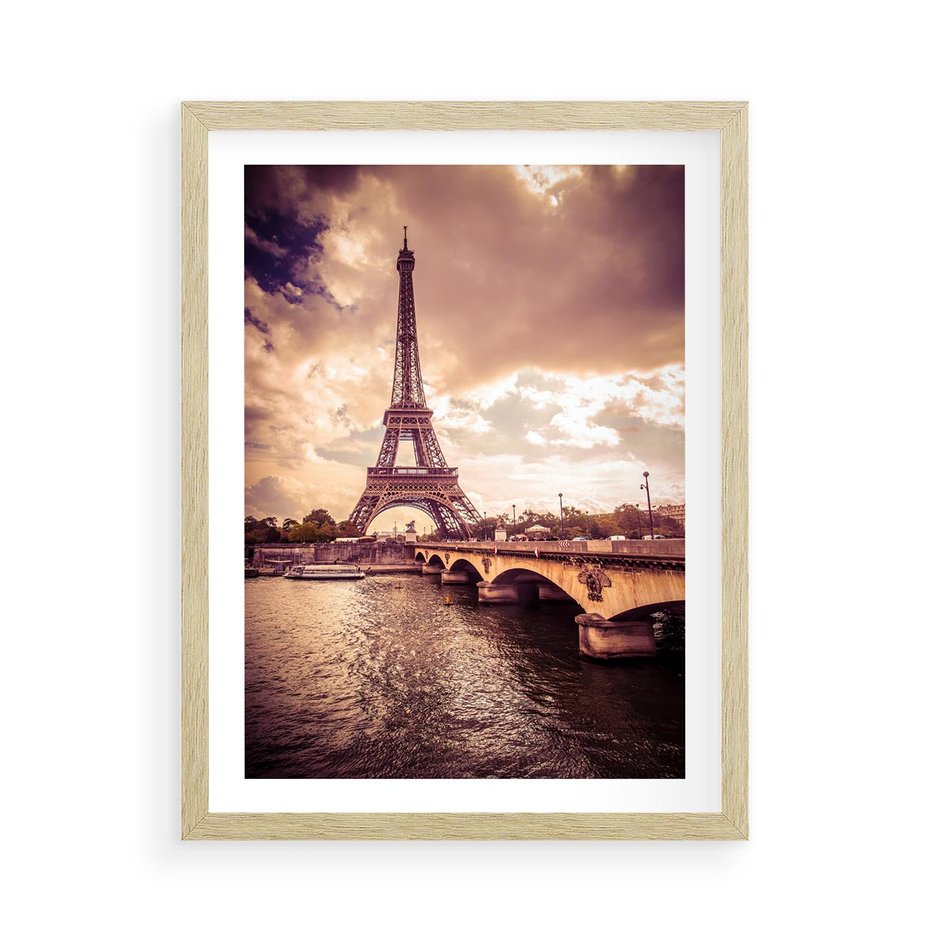Plakat w ramie 50x70 - Eiffla: ikona Paryża - Eiffla, Paryż - rama drewno