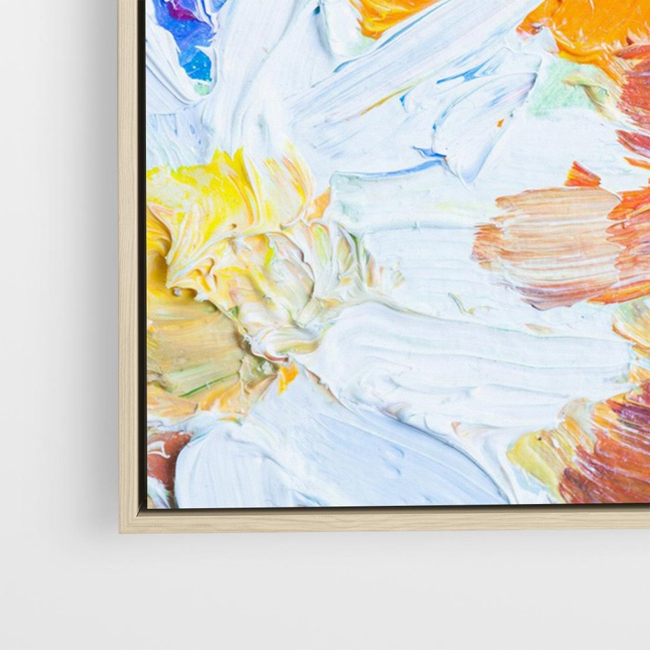 Obraz w ramie 120x80 - Kwiatowe Harmonie - zbliżenie na obraz olejny, gruba warstwa farby - rama drewno