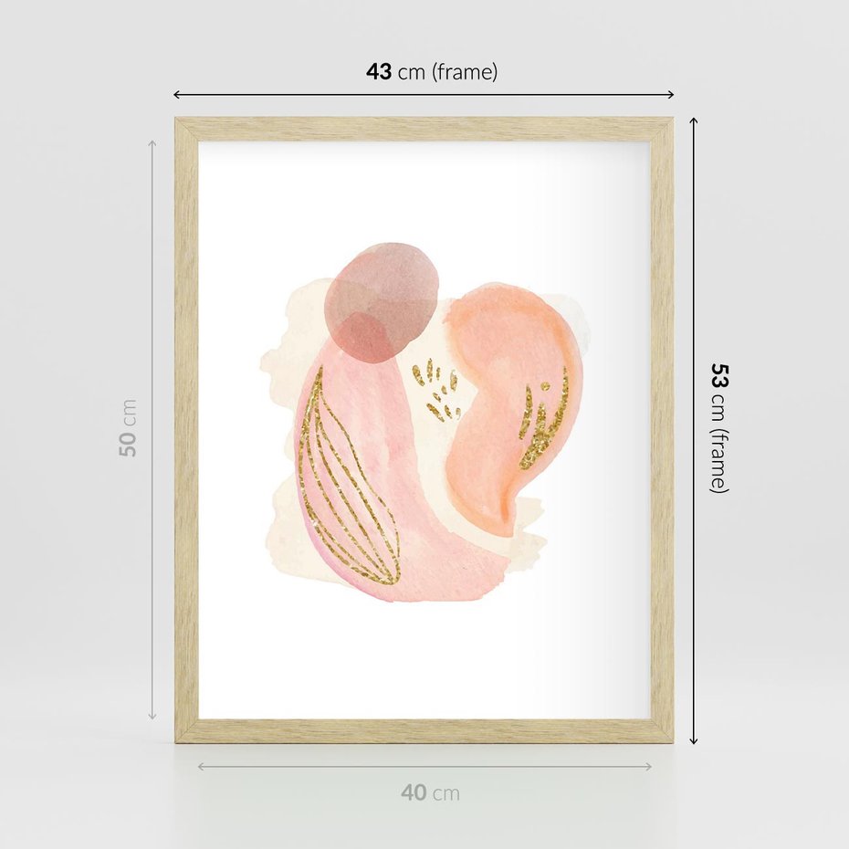 Plakat w ramie 40x50 - Impresje Przenikających Form - abstrakcyjne akwarelowe plamy, minimalizm - rama drewno