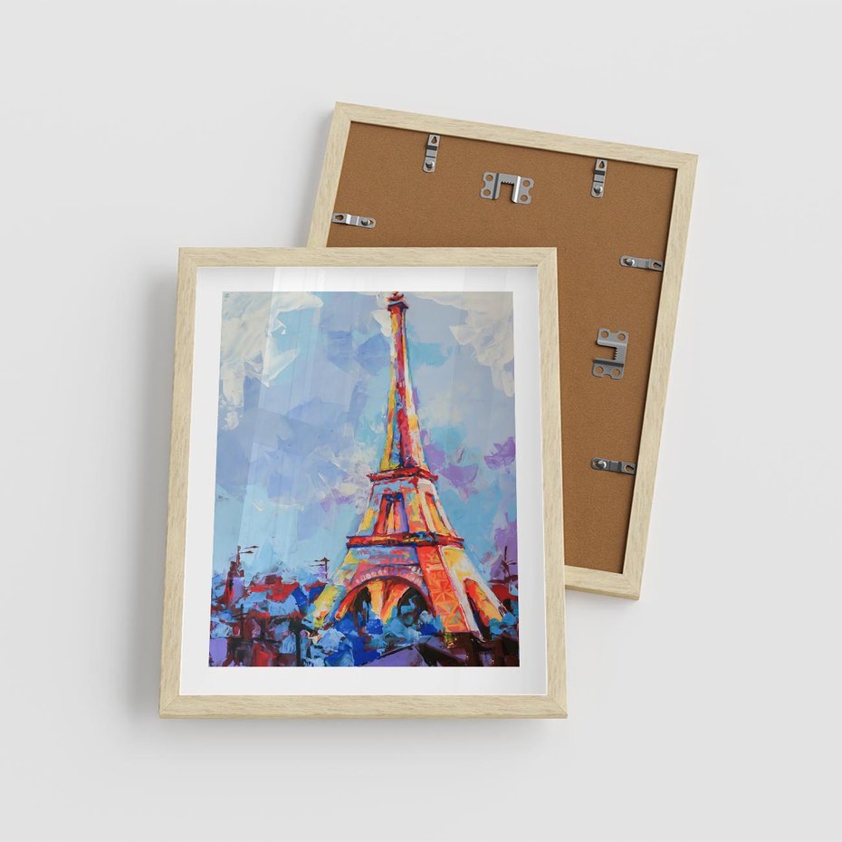 Plakat w ramie 40x50 - Paryska Wieża - olejny abstrakcyjny obraz, wieża eiffla - rama drewno