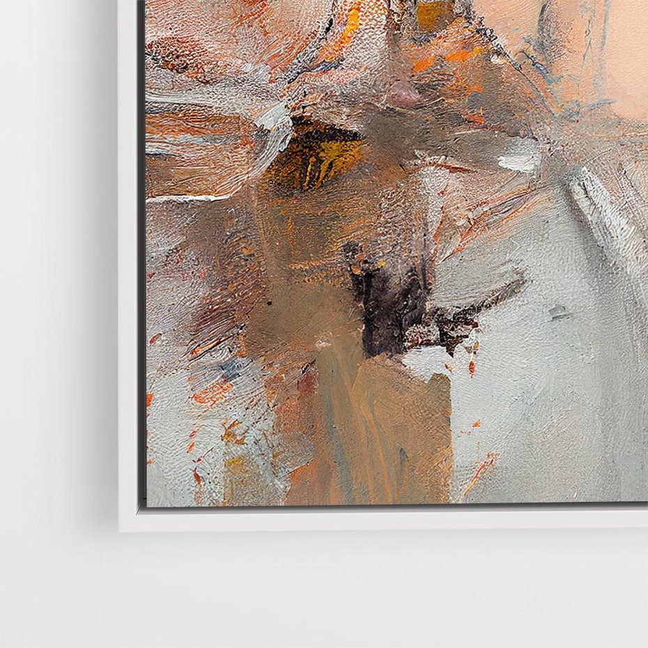 Obraz w ramie 80x80 - Taniec księżycowego pyłu - abstrakcja, tekstury farb - rama biała