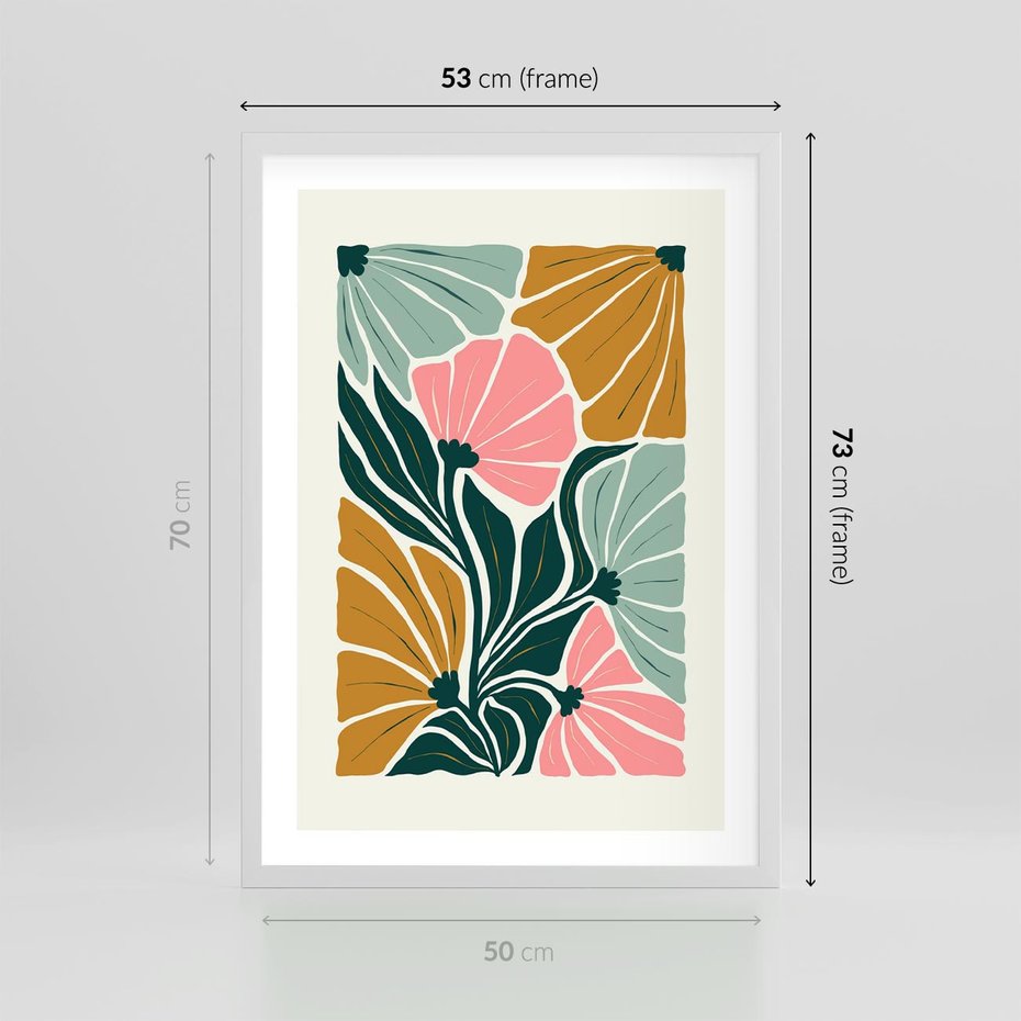 Plakat w ramie 50x70 - Rozplątane Myśli - abstrakcyjna kompozycja, pastelowe kwiaty - rama biała