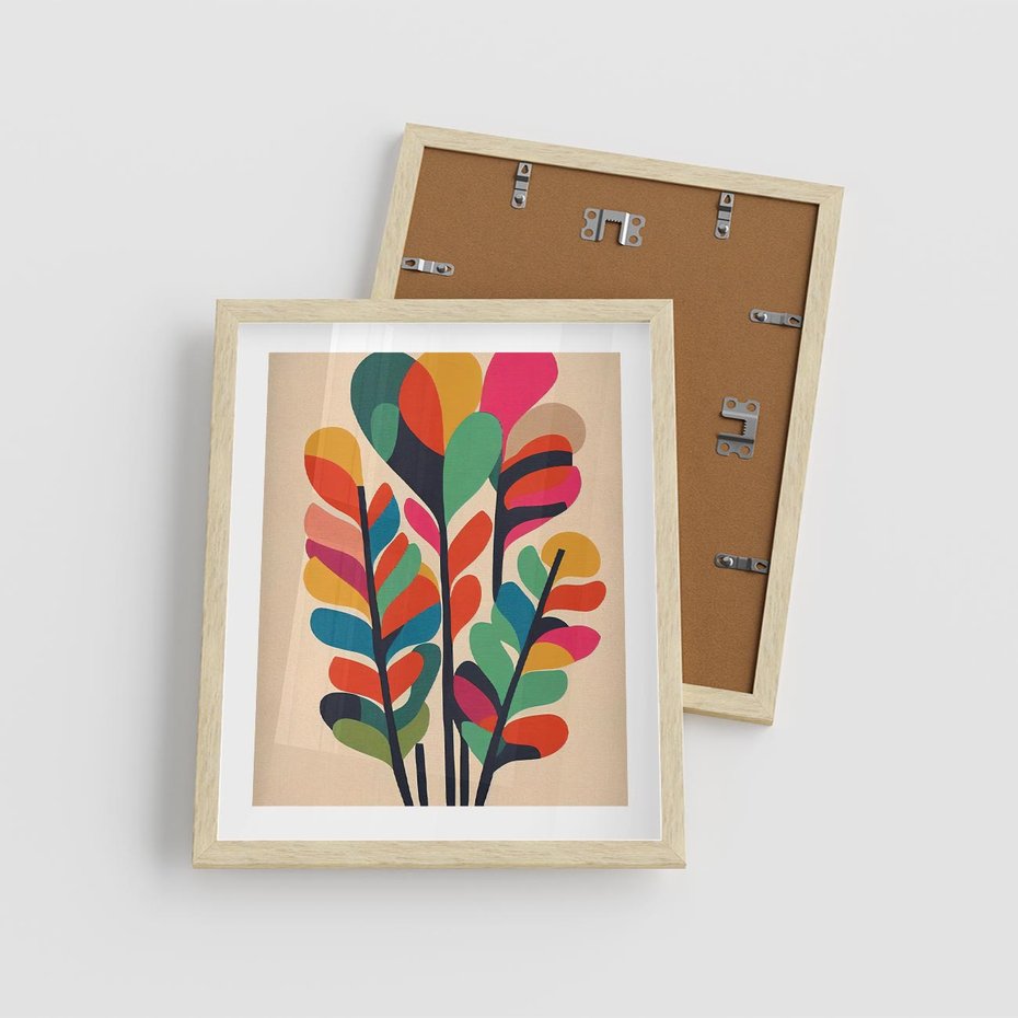 Plakat w ramie 40x50 - Symfonia Wzrokowych Impresji - abstrakcyjny kolorowy tęczowy obraz, inspiracje roślinne - rama drewno