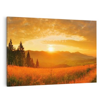 Obraz na płótnie 120x80 - harmonia drzew i kwiatów - góry, łąka