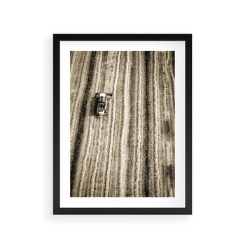 Plakat w ramie 30x40 - Sepia na Polu - kombajn, pole - rama czarna