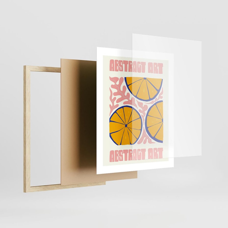 Plakat w ramie 40x50 - Podróżne Wizje - typografia, cytryny - rama drewno