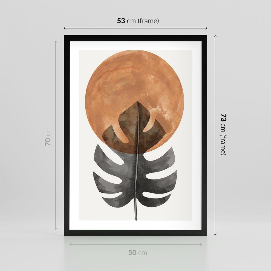 Plakat w ramie 50x70 - Natura a Sztuka - liść monstery, czarna grafika - rama czarna
