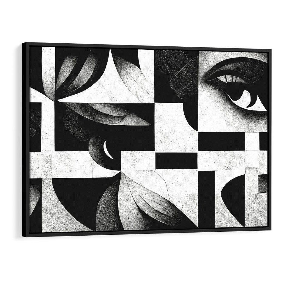 Obraz w ramie 100x70 - Harmonia świateł i cieni - abstrakcja czarno biała, geometria - rama czarna