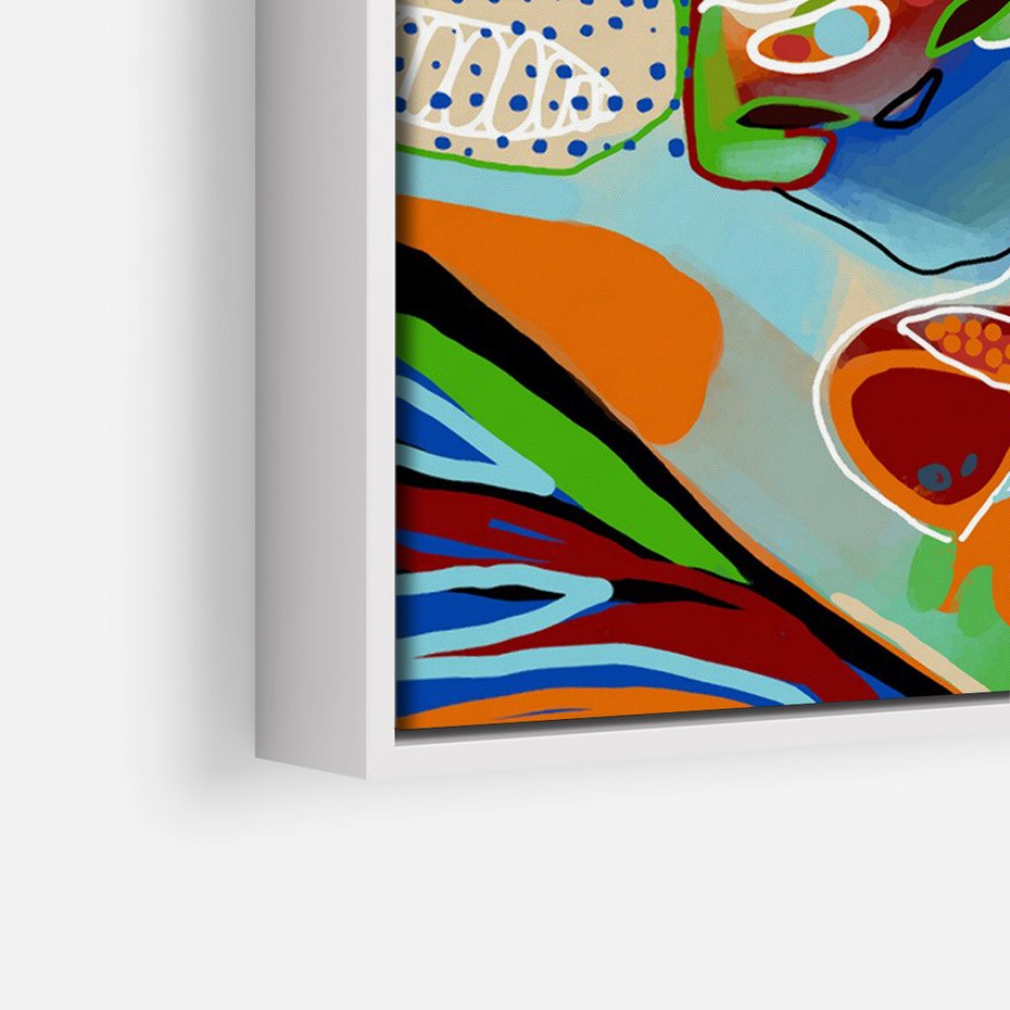 Obraz w ramie 50x70 - Wibracje Kształtów - abstrakcyjny portret kobiety, twarz - rama biała