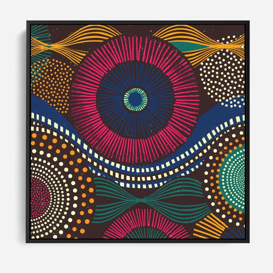 Obraz w ramie 50x50 - Energia Wzorców - enticzne wzory, kształty - rama czarna