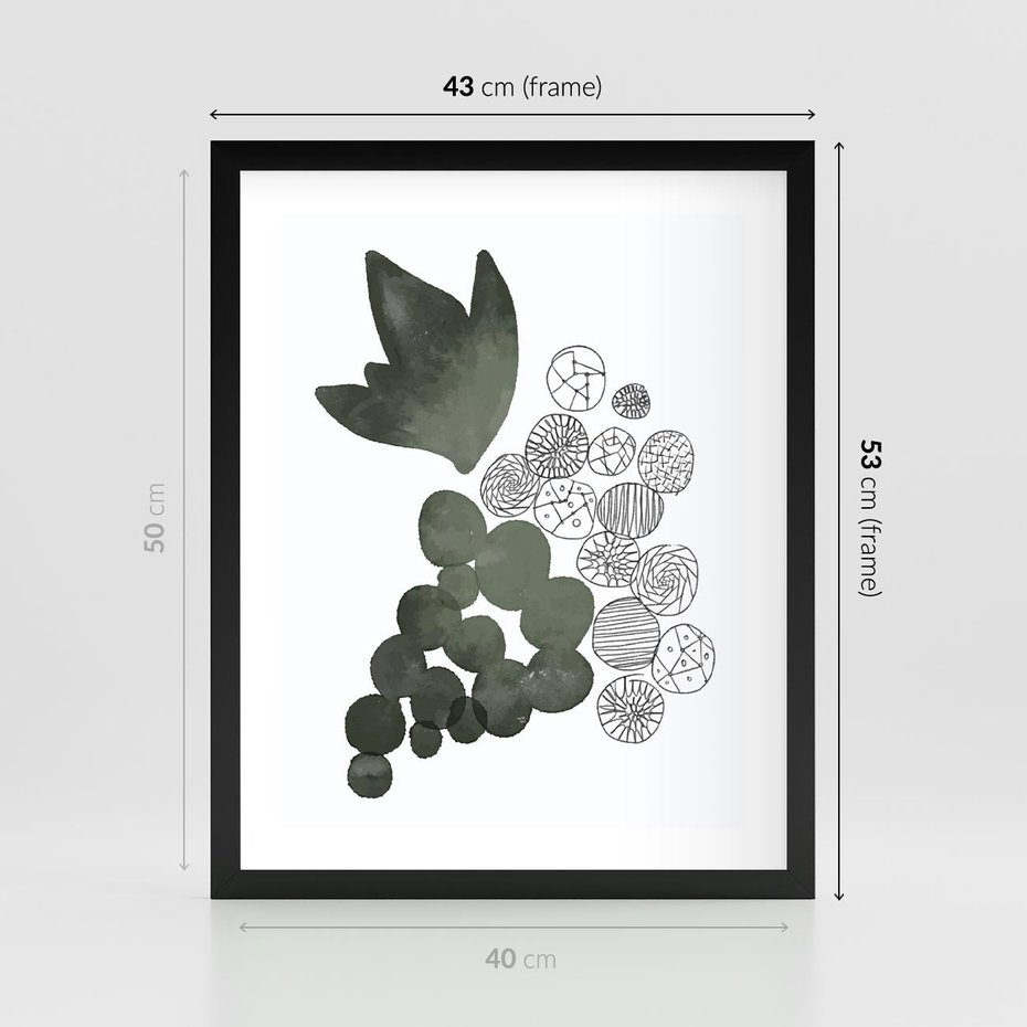 Plakat w ramie 40x50 - Grono Abstrakcji - minimalistyczny plakat, winogrona - rama czarna