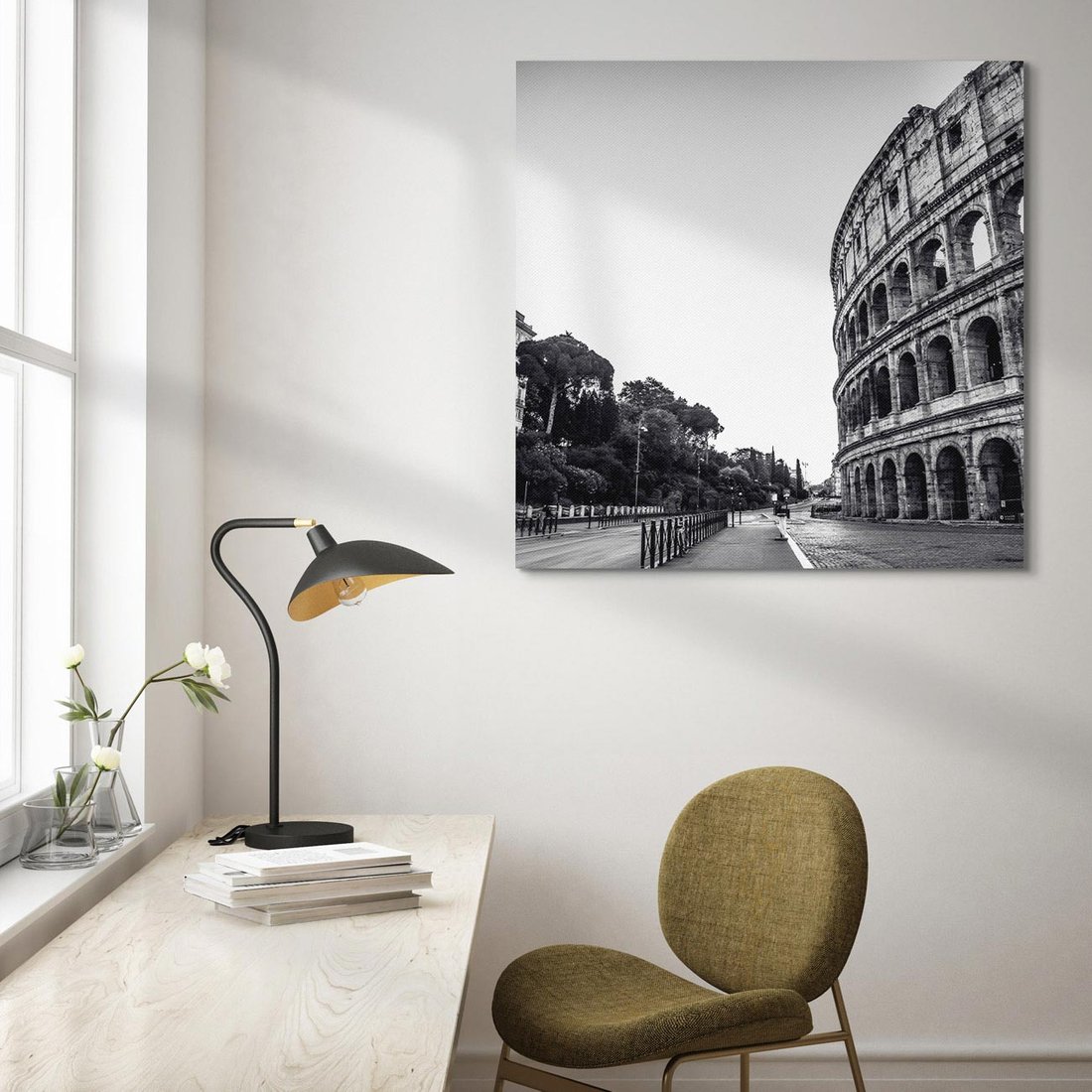 Obraz na płótnie 50x50 - Echa Historii - czarno biała fotografia, koloseum