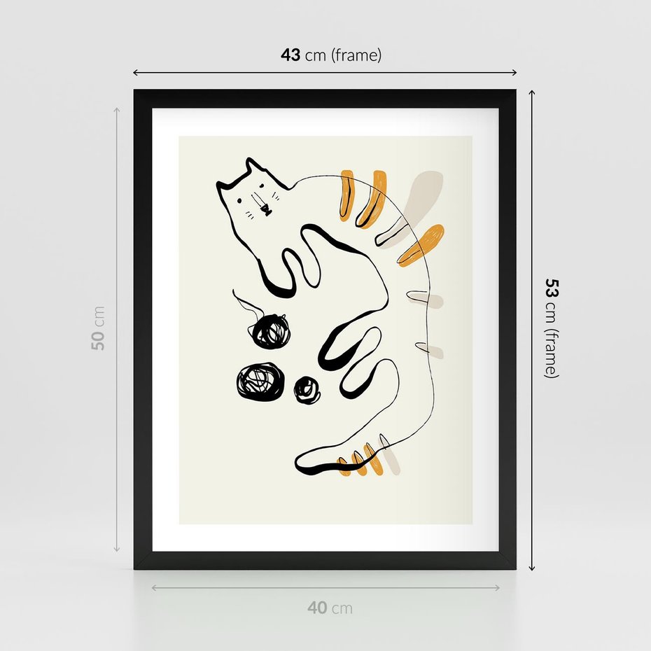 Plakat w ramie 40x50 - Picassowska Abstrakcja Kota - abstrakcyjna grafika kota, jak picasso - rama czarna