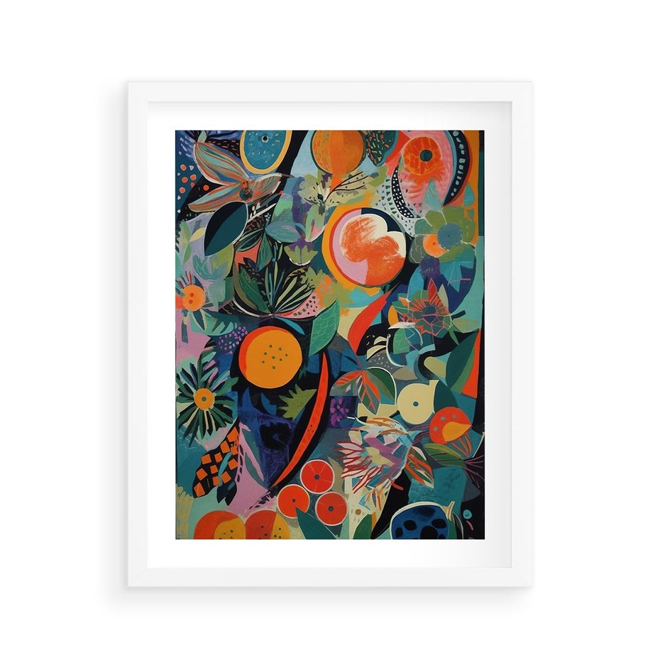 Plakat w ramie 40x50 - Echa Nietuzinkowych Wzorców - abstrakcyjny obraz olejny, jak picasso - rama biała