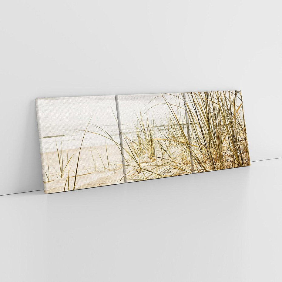 Obraz na płótnie 120x40 - Oaza nad morzem: plaża i roślinność - plaża, morze