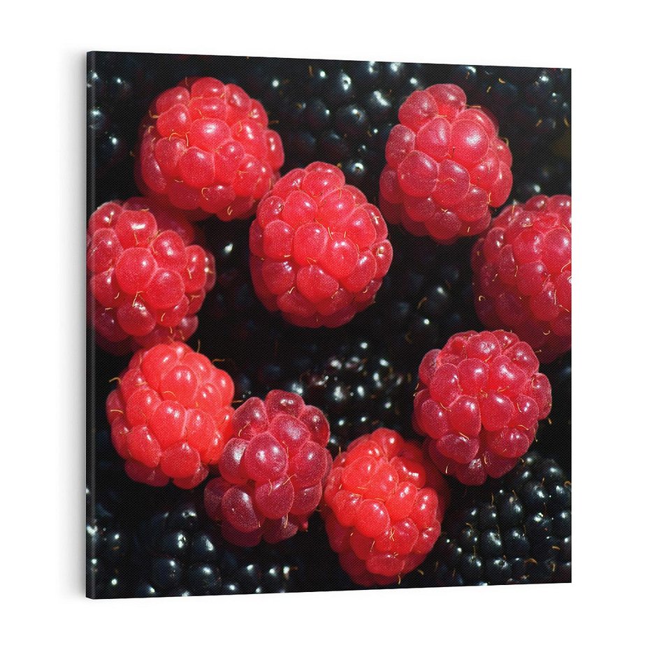Obraz na płótnie 70x70 - Maliny Soczysta Eksplozja - maliny, owoce