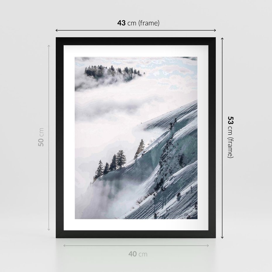 Plakat w ramie 40x50 - Czystość Natury - ośnieżone szczyty górskie, pejzaż - rama czarna