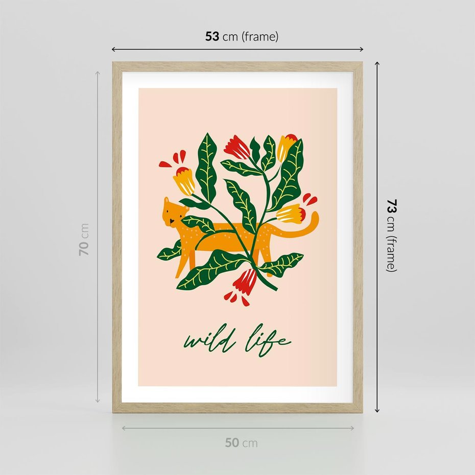 Plakat w ramie 50x70 - Tygrys w Kwiatach - tygrys, plakat - rama drewno