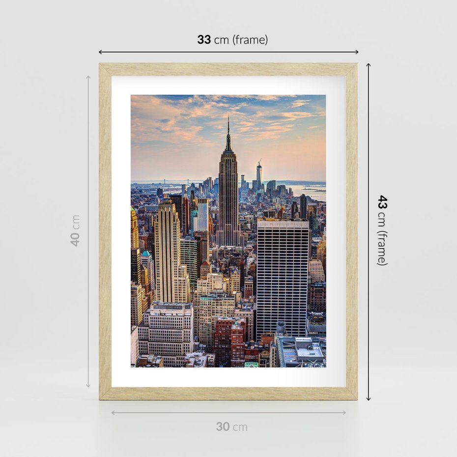 Plakat w ramie 30x40 - Manhattan - Wieżowce Nowego Jorku - Manhattan, Nowy Jork - rama drewno